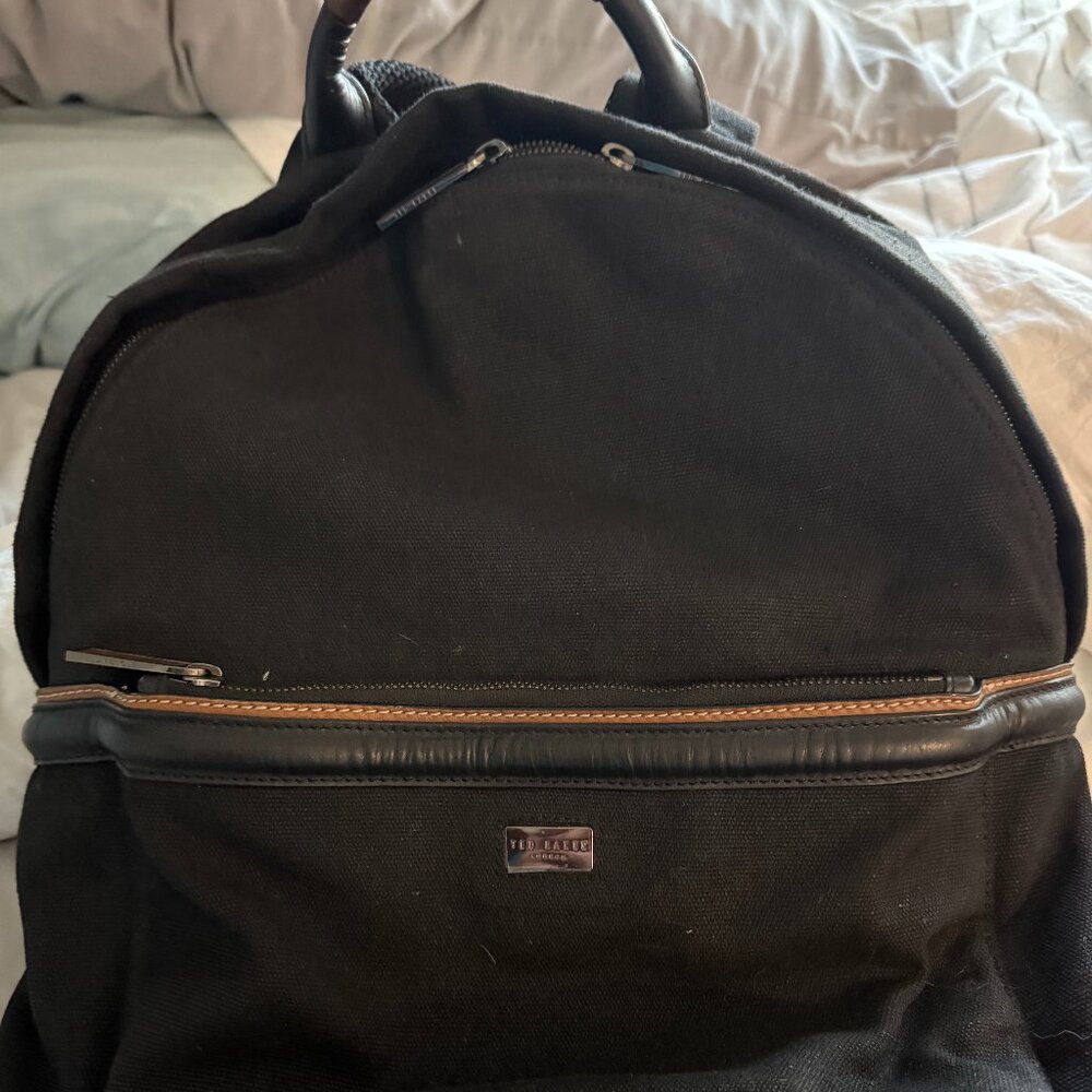 Ted Baker London "Brandor" Black Nylon and Tan Leather Backpack